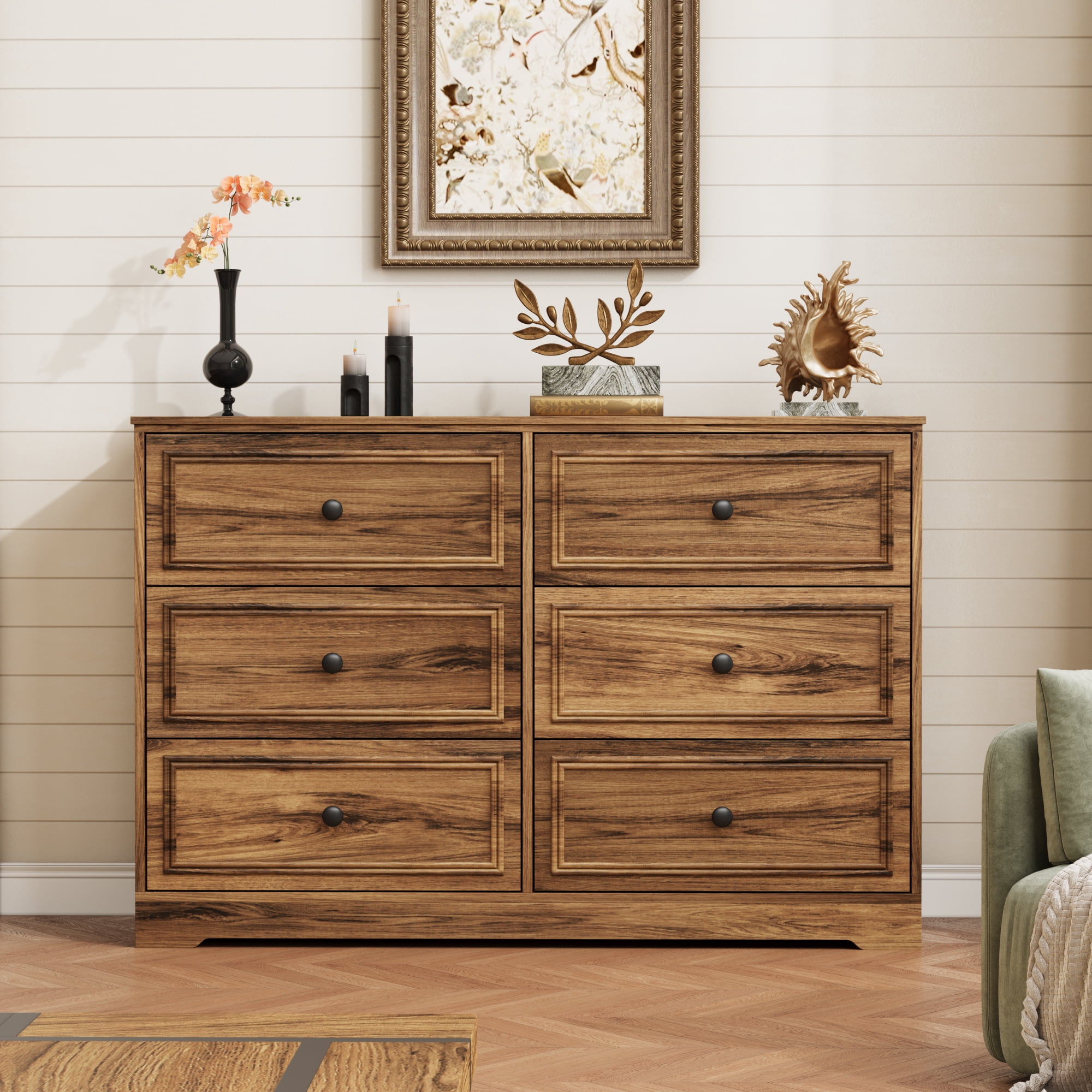 Three Drawer Dressor 6-Drawer Farmhouse Dresser for Bedroom, 47