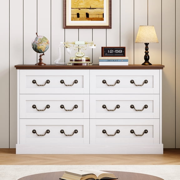 6-Drawer Farmhouse Dresser for Bedroom – Vintage White