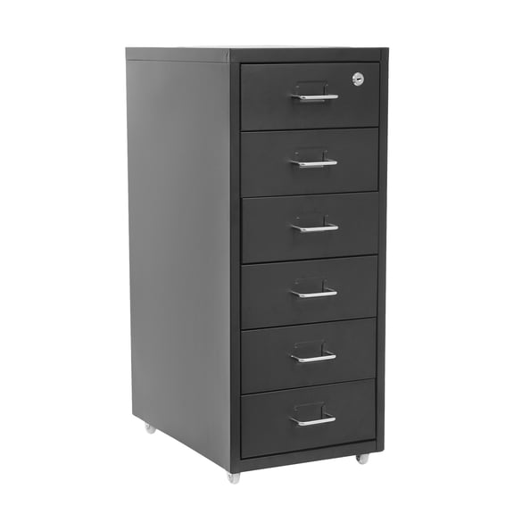 Shangmakel Shangmakel6 Drawer File Cabinet with Lock, Vertical Filing Storage Cabinets with Wheels Metal Rolling Organizer for Home Office Study Black