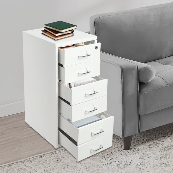 6 Drawer Filing Cabinet Metal Vertical File Cabinet Lockable Storage W/4 Wheels