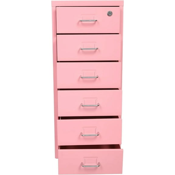 6 Drawer Filing Cabinets with Lock, Metal Vertical File Storage Cabinet,Moblie Office File Cabinet with Wheels,Rolling Metal Filing Storage Cabinets,Locking File Cabinet for for Home Office (Pink)