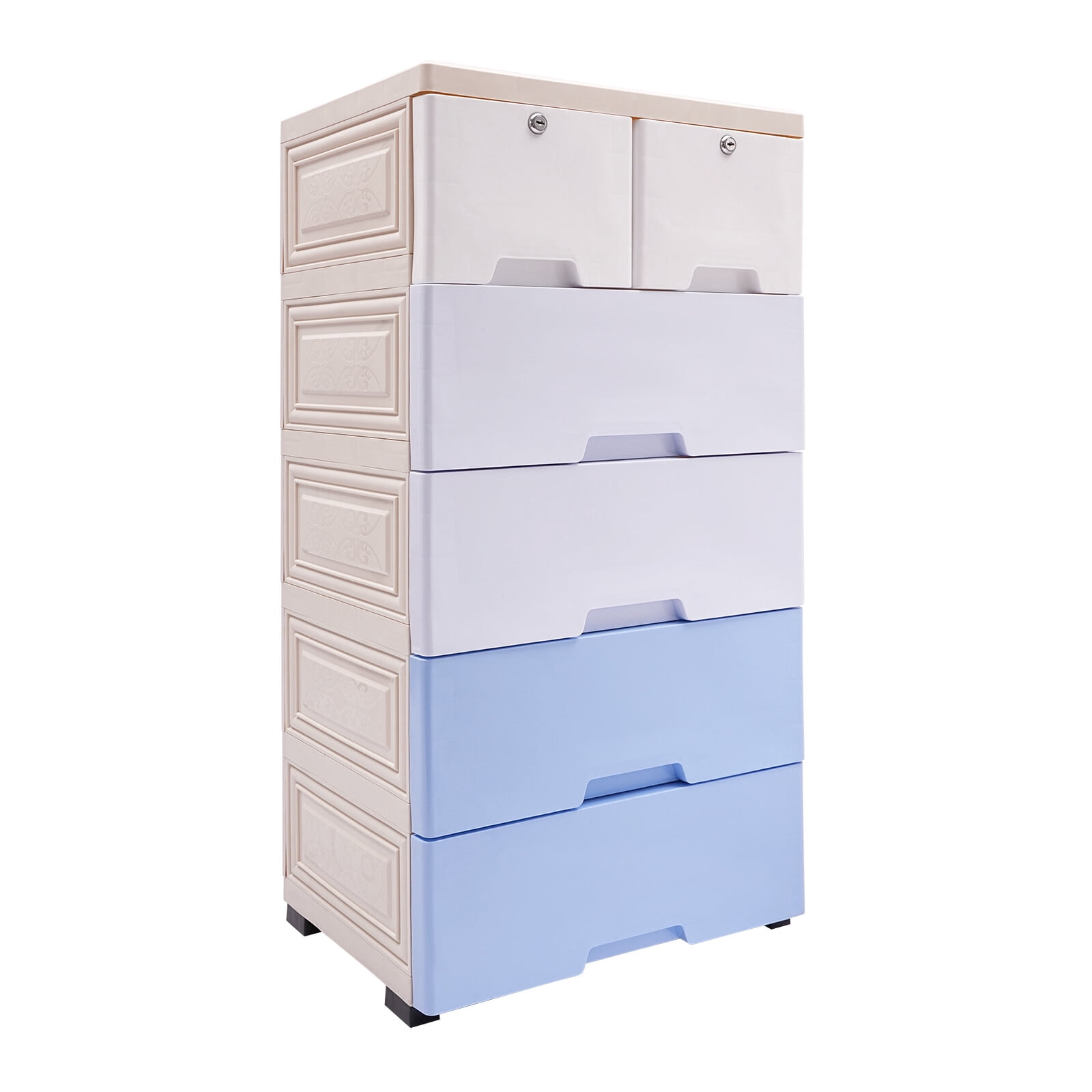 6 Drawer Free Standing Plastic Storage Cabinet Chest with Small Pulleys ...