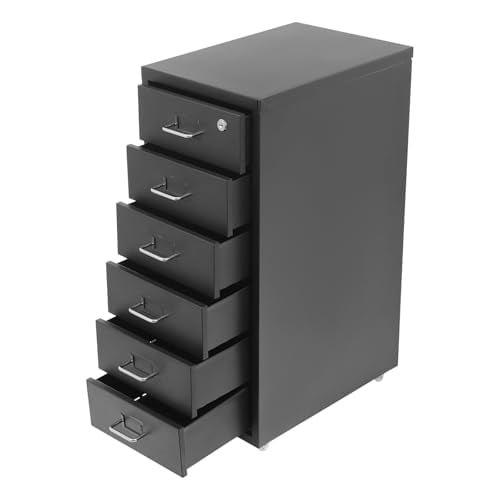 6 Drawer Mobile File Cabinet,Vertical File Cabinet with Lock, Metal Storage Cabinet for Home,Office, Horizontal Rolling Filing Cabinets for Letter/Legal/A4/F4 Hanging Files (Black)