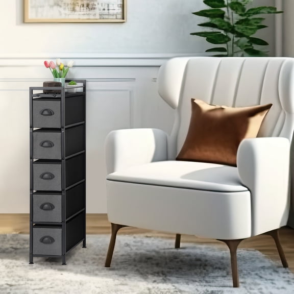 6-Drawer Narrow Dresser, Slim Vertical Fabric Storage Cabinet with Wood Top for Closet, Laundry, Living Room