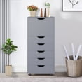 thumbnail image 1 of Naomi Home Adult 6-Drawer Dresser with Cabinet, Mobile Storage Unit with Lockable Wheels for Small Spaces, Gray, 1 of 6