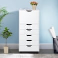 thumbnail image 1 of Naomi Home Adult 6-Drawer Dresser with Cabinet, Mobile Storage Unit with Lockable Wheels for Small Spaces, White, 1 of 6