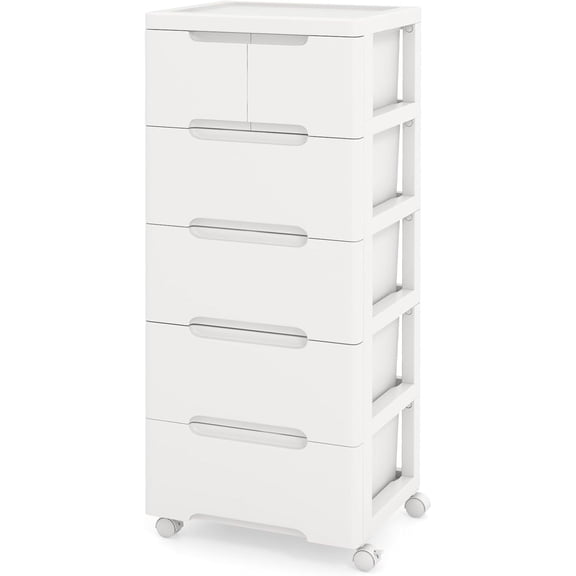 6-Drawer Plastic Rolling Storage Cart, Mobile Storage Cabinet with 4 Universal Wheels, Vertical Storage Tower Container Unit for Living Room, Bedroom, Home Office, White (16”x13”x38” (6 Drawers))