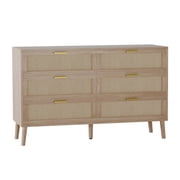 6 Drawer Rattan Chest of Dressers,Double Dresser with 6 Drawers, Modern Wooden Dresser Chest, Beside Table for Closet, Living Room
