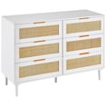 thumbnail image 1 of 6 Drawer Rattan Dresser, Boho Dresser, Rattan Chest of Drawers with Spacious Storage, Natural Rattan Dresser for Bedroom, Living Room & Hallway,Rattan Nightstand with Sturdy Handles&Legs, White, 1 of 7