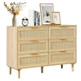 thumbnail image 1 of 6 Drawer Rattan Dresser, Boho Dresser, Rattan Chest of Drawers with Spacious Storage, Natural Rattan Dresser for Bedroom, Living Room & Hallway,Rattan Nightstand with Sturdy Handles&Legs, Brown, 1 of 2