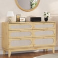 thumbnail image 1 of 6-Drawer Rattan Dresser with Oak Finish - Bedroom Storage Cabinet for Closet, Living Room, Entryway & Hallway, 1 of 8