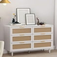 thumbnail image 1 of 6 Drawer Rattan Modern Drawers Rattan Storage Cabinet Rattan Drawer with Handles for Bedroom,Living Room and Hallway,White, 1 of 1