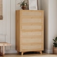 thumbnail image 1 of 6-Drawer Rattan Tall Dresser - Wooden Chest with Metal Handles & Solid Wood Legs for Bedroom/Living Room, 1 of 8
