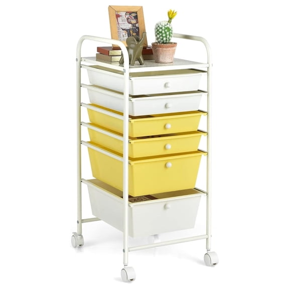 6-Drawer Rolling Cart - Mobile Storage Organizer for School, Office, Art Supplies - Yellow Plastic Drawers - Classroom Utility Cart on Wheels