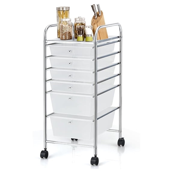 6 Drawer Rolling Storage Cart, Art Cart Organizer for Kids, Utility Cart with Drawers on Wheels, Multi-functional Cart for Home Office School Classroom (Clear, 6 Drawers)