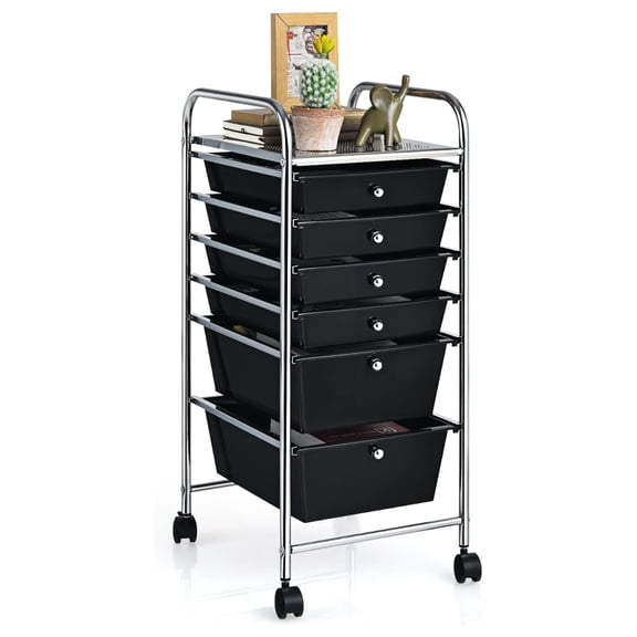 6-Drawer Rolling Storage Cart - Black Mobile Organizer Cart w/Wheels, School Art Supplies Utility Cart for Home Office Classroom