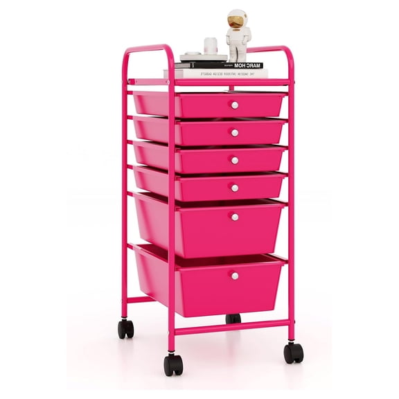 Plastic 6-Drawers Art & Craft Storage Carts with Removable Drawers, Pink