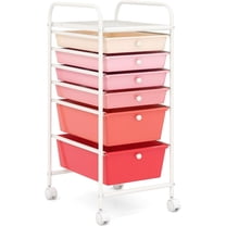 6 Drawer Rolling Storage Cart, Craft Cart with Wheels and Drawers, Art Cart Organizer for Kids, Teachers, Storage Trolley with Drawers for Home Office School (Gradient Pink)