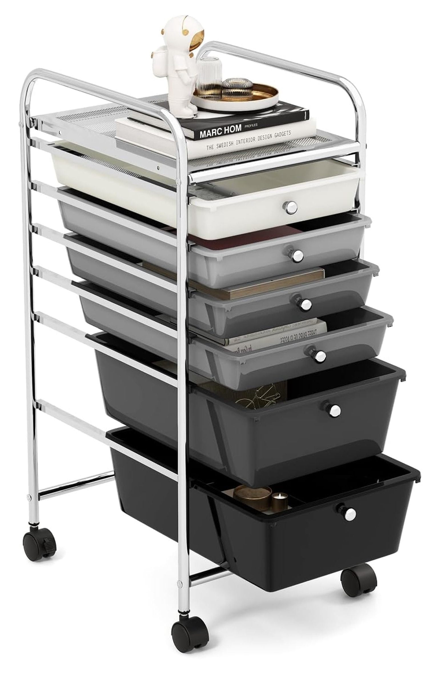6 Drawer Rolling Storage Cart Gray Gradient Metal Utility Trolley with ...