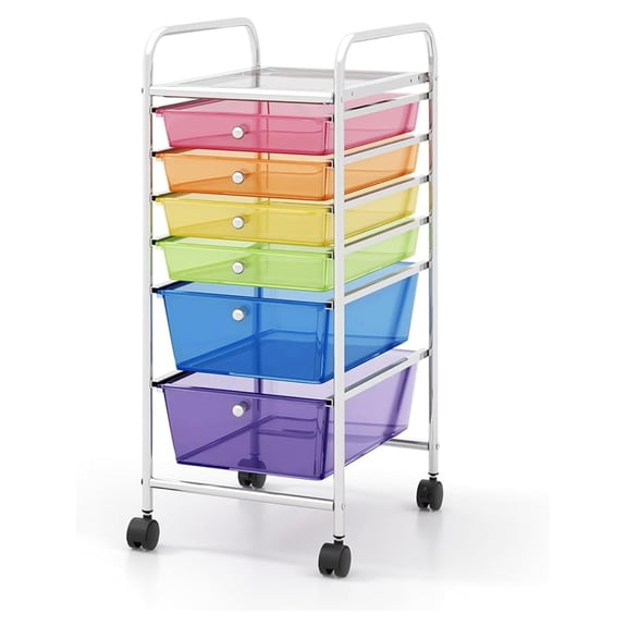 6-Drawer Rolling Storage Cart - Mobile Organizer Cart w/Wheels, Plastic Drawers for School, Home, Office - Utility Cart for Art Supplies & Paper