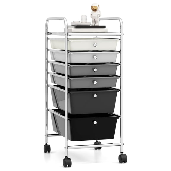 6-Drawer Rolling Storage Cart - Mobile Organizer Cart with Wheels for Classroom, Office, Art Supplies, Gradient Grey