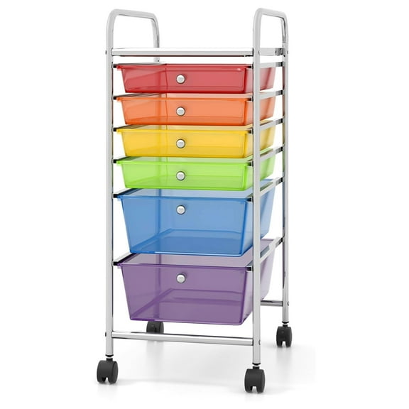 6-Drawer Rolling Storage Cart, Multifunctional Art Craft Tools Organizer on Wheels, Heavy Duty Utility Mobile Storage Trolley w/ 2 Lockable Wheels for Home Office School (Rainbow)