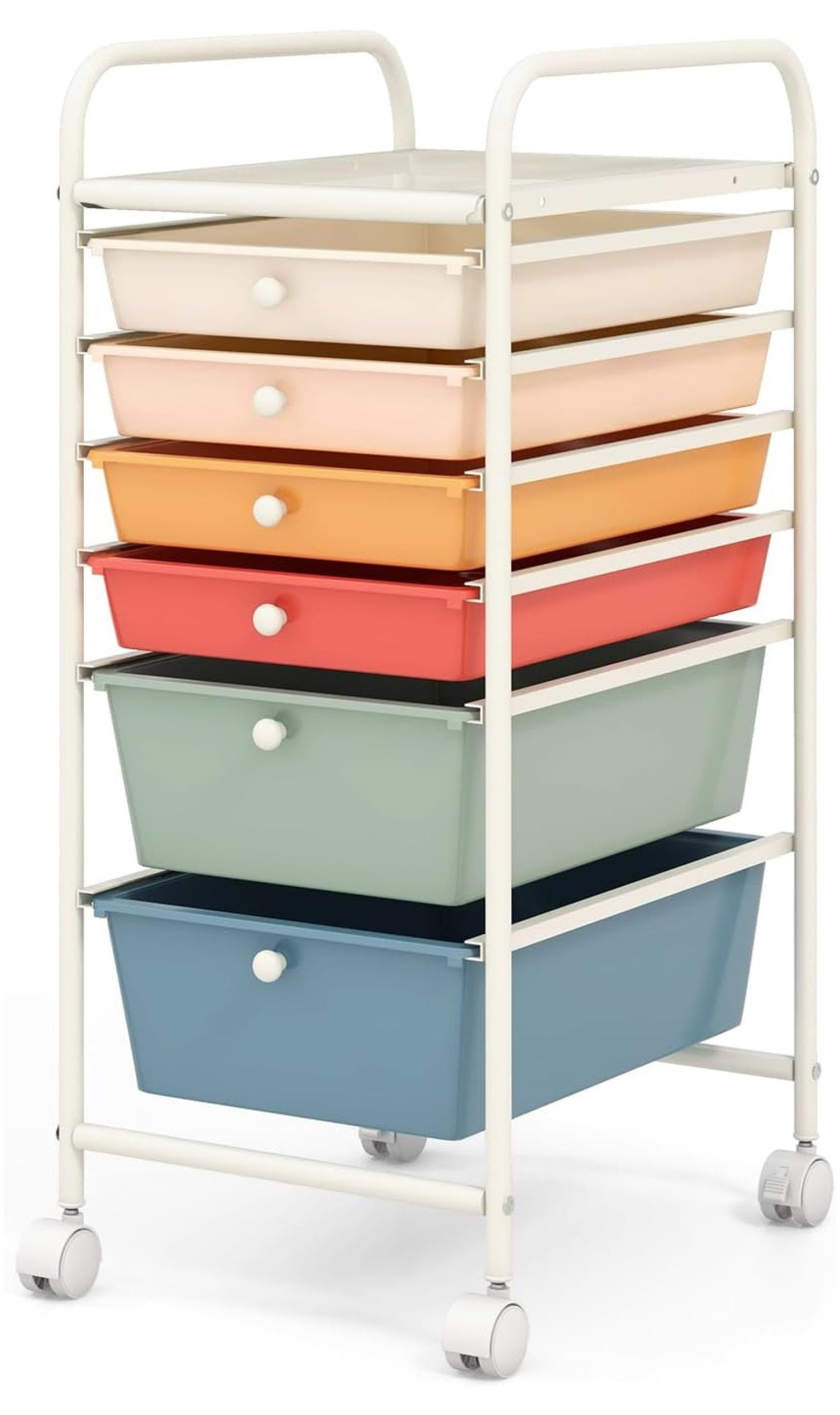 6-Drawer Rolling Storage Cart, Multifunctional Art Craft Tools Organizer on Wheels, Heavy Duty Utility Mobile Storage Trolley w/ 2 Lockable Wheels for Home Office School, Macaron