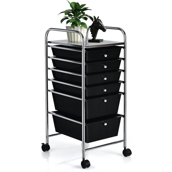 6-Drawer Rolling Storage Cart, Multifunctional Art Craft Tools Organizer on Wheels, Heavy Duty Utility Mobile Storage Trolley w/ 2 Lockable Wheels for Home Office School (Black)