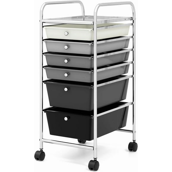 6-Drawer Rolling Storage Cart, Multifunctional Art Craft Tools Organizer on Wheels, Heavy Duty Utility Mobile Storage Trolley w/ 2 Lockable Wheels for Home Office School, Mixed Black