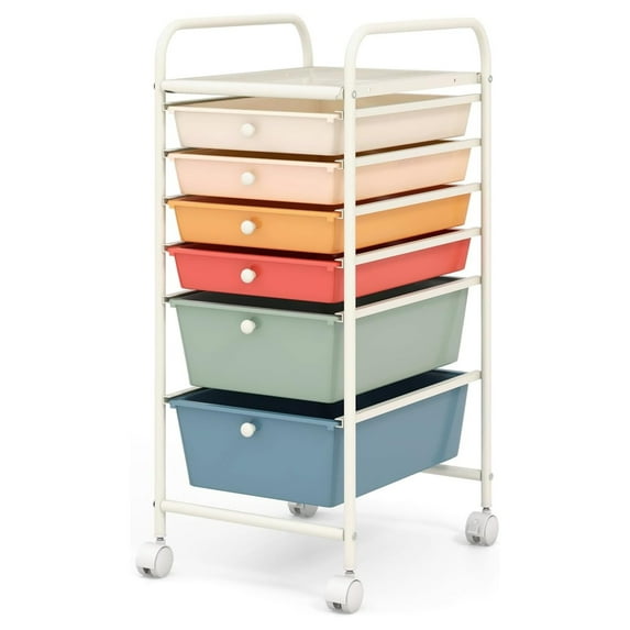6-Drawer Rolling Storage Cart, Multifunctional Art Craft Tools Organizer on Wheels, Heavy Duty Utility Mobile Storage Trolley w/ 2 Lockable Wheels for Home Office School, Macaron