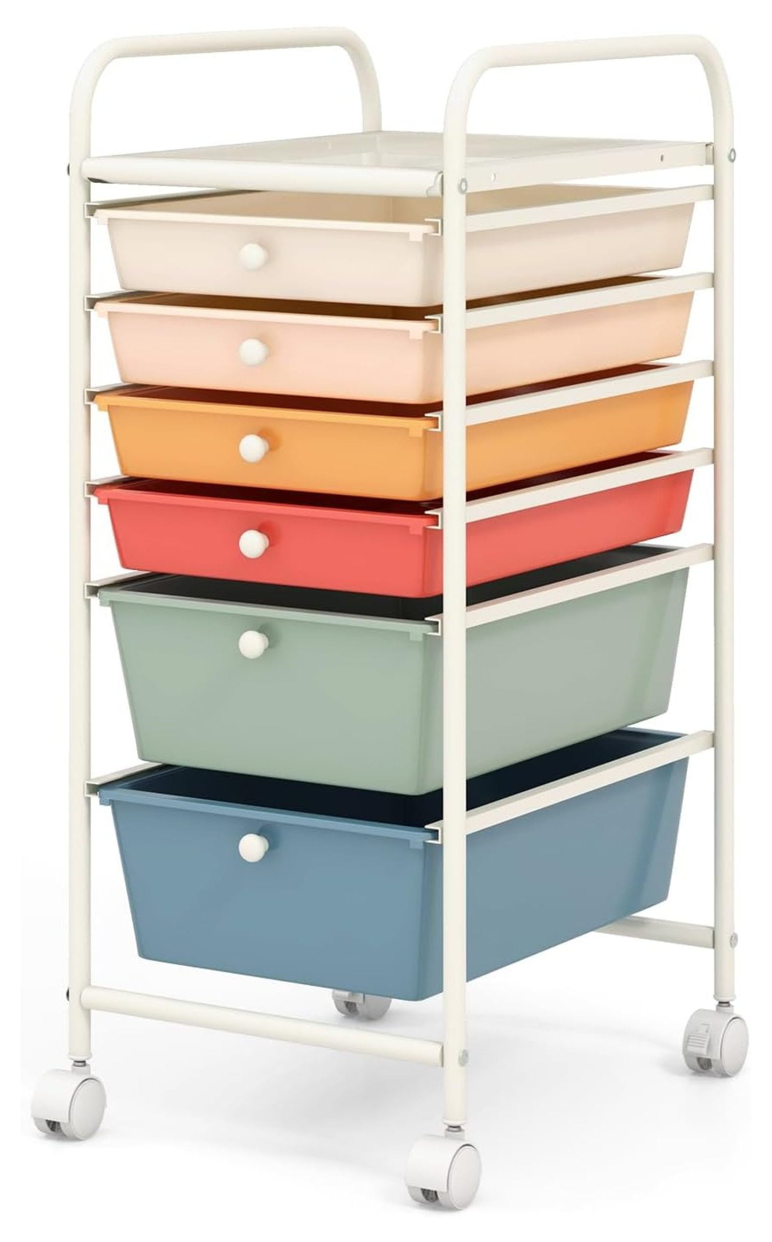 6-Drawer Rolling Storage Cart, Multifunctional Art Craft Tools Organizer on Wheels, Heavy Duty Utility Mobile Storage Trolley w/ 2 Lockable Wheels for Home Office School, Macaron