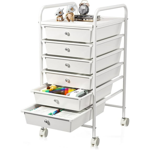 Hltser 6-Drawer Rolling Storage Cart Plastic Drawer Storage Organizer Rolling Cart Multipurpos Utility Cart for Classroom Art Craft Supplies Dresser Closet Bathroom Bedroom Kitchen Offi