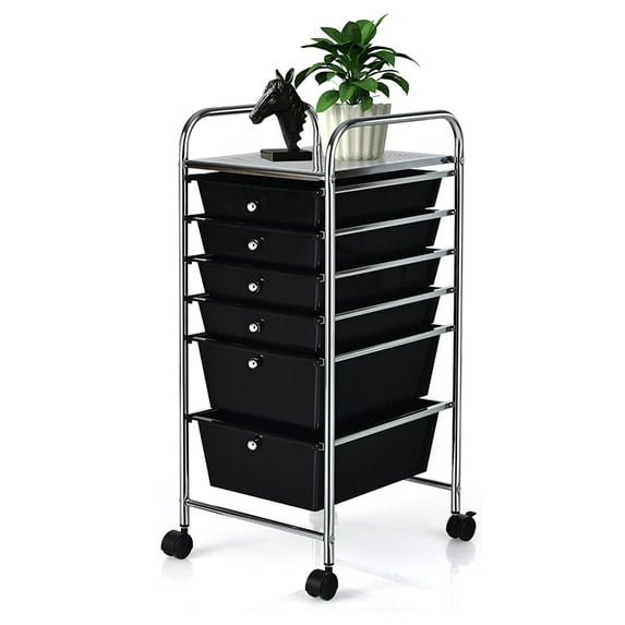 6-Drawer Rolling Storage Cart, Multifunctional Art Craft Tools Organizer with Wheels, Heavy Duty Utility Mobile Storage Trolley with 2 Lockable Wheels for Office Home School (Black)