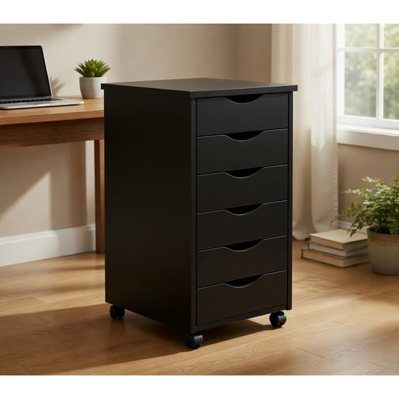 6-Drawer Rolling Storage Organizer Cart with Wheels, Black