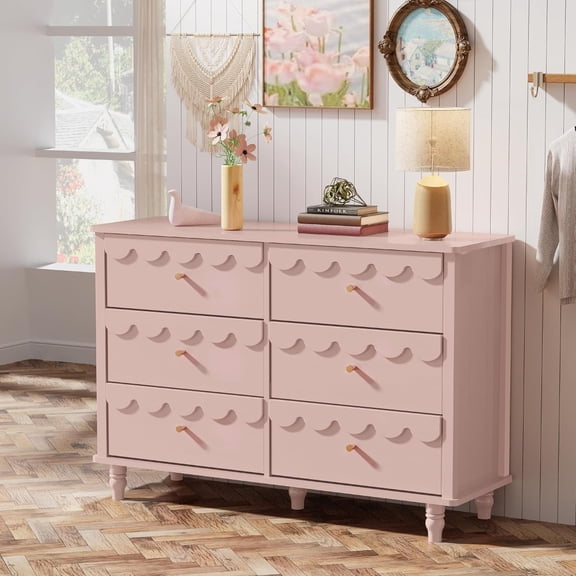 6-Drawer Scalloped Dresser - Pink Cloud-Inspired Storage Cabinet for Bedroom