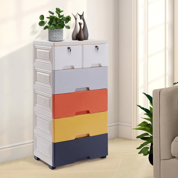 6-Drawer Storage Cabinet with Lockable Drawers, Eco-Friendly PP Material, Mobile with Wheels, Compact Design for Home Organization