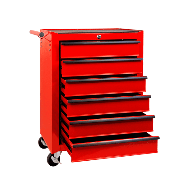 6 Drawer Tool Chest Cabinet with Ball Bearing Drawer Slides,20"W Rolling Metal Tool Chest with 6 Drawers,Steel Tool Storage Box Organizer,Red