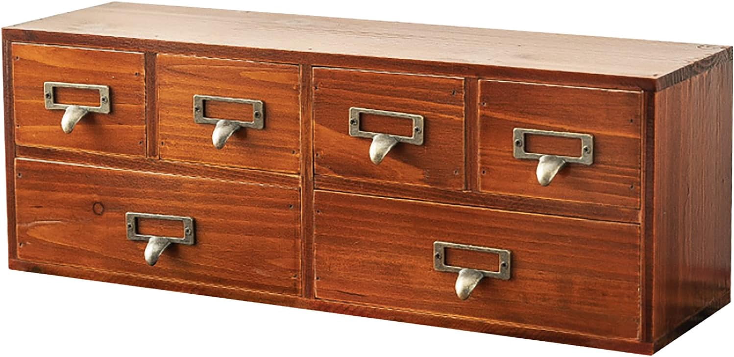 6-Drawer Vintage Desk Organizer Classic Brown Wood Storage Drawers for ...