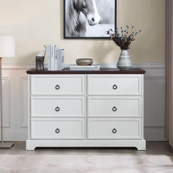 6 - Drawer White Chest / Rustic Oak Grain Top / Aesthetic Home Upgrade