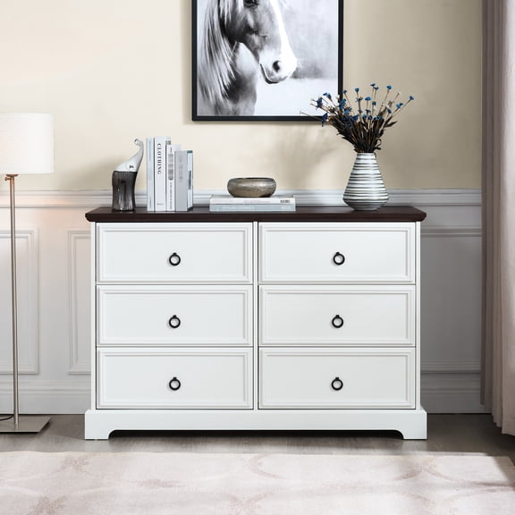 6-Drawer White Chest with Metal Handles / Ensure Smooth Push-and-Pull Motion
