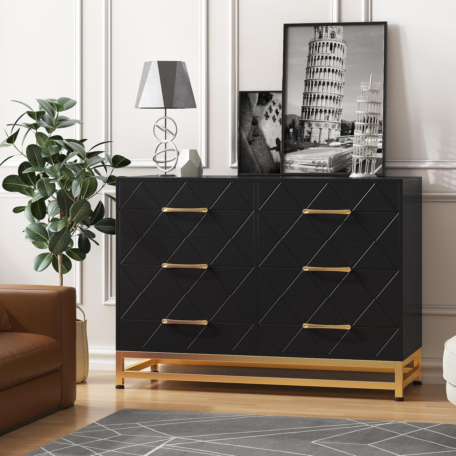 6 Drawer Wood Dresser for Closet, Modern Dresser for Bedroom, TV Stand Dressers Chest of 6 Drawers