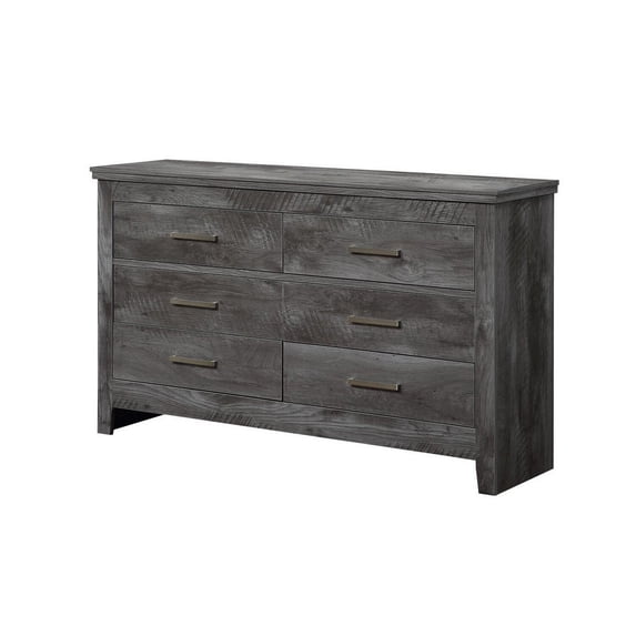 6 Drawer Wooden Dresser with Metal Bar Pulls Rustic Gray