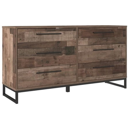 6 Drawer Wooden Dresser with Metal Legs, Brown & Black
