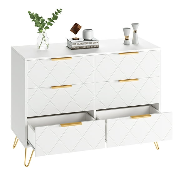 6-Drawer Wooden TV Stand for Bedroom,Entertainment Center with Modern Storage Chest, TV Console Table for Bedroom, Living Room, Hallway, Entryway, Babyroom