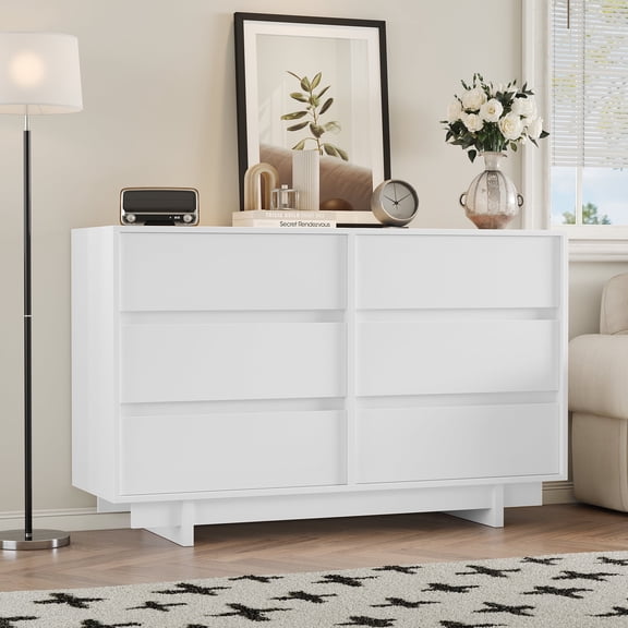 6 Drawers Dresser, 47.2" Wide Wood Dressers & Chests Of Drawers,TV Stand, Storage Organizer Furniture for Bedroom,White