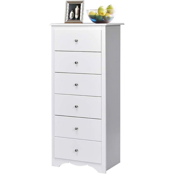 6 Drawers Dresser, 53.5" Tall Chest, Standing Storage Cabinet with Metal Knobs, Wooden Chest of Drawers for Closet, Bedroom, Living Room, Hallway (White)