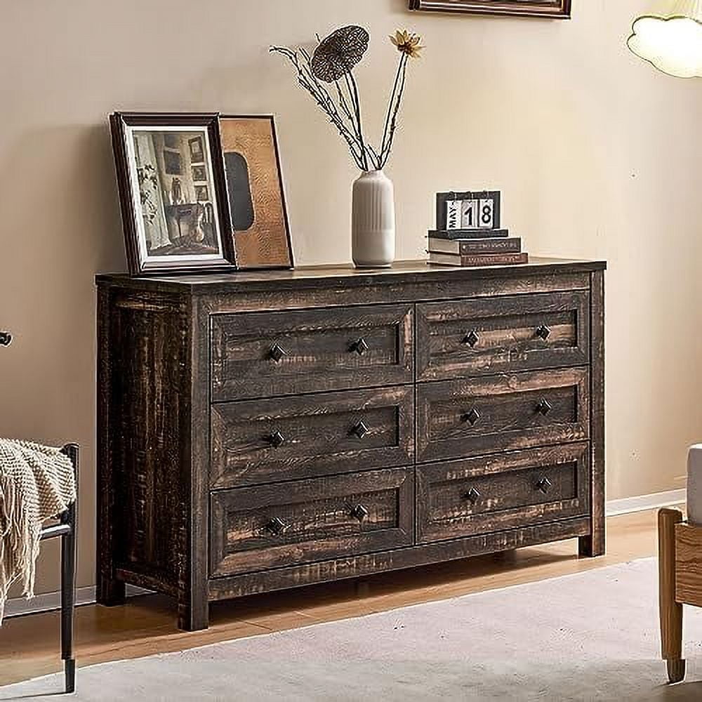 6 Drawers Dresser for Bedroom, 54" Farmhouse Wood Chest of Drawers with ...