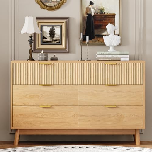 6 Drawers Dresser for Bedroom, Wood Modern Chest of Drawers with ...