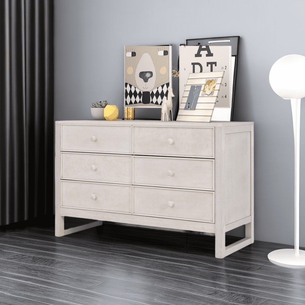 6 Drawers Dresser, Rustic Wooden Chest of Drawers with 6 Large Drawers ...