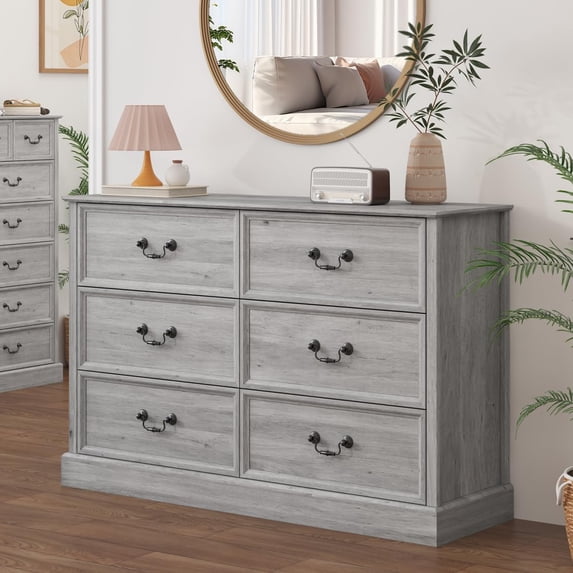 6 Drawers Dresser, Wood Chest of Drawers Closet Organizers and Storage Clothes, Farmhouse Dressers for Closet Living Room, Kids Bedroom